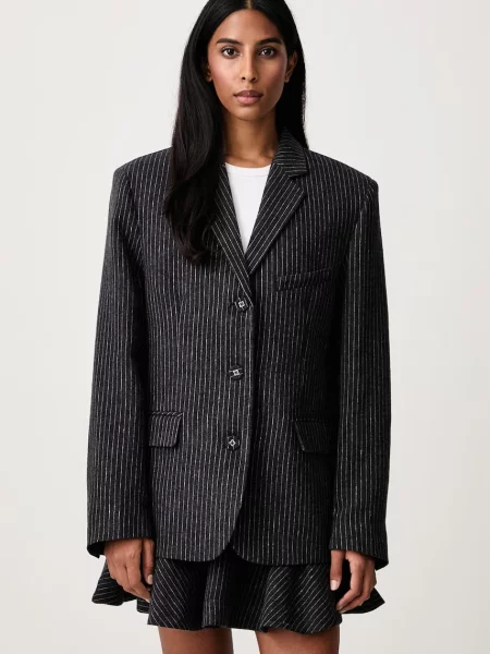 GANNI Pinstripe sacou cu un singur rând de cu amestec de lână pentru femei