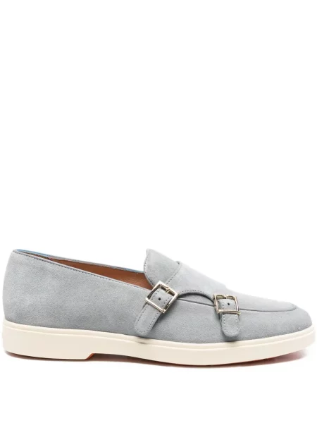 Pantofi loafer Santoni din piele de căprioară cu cataramă albastru