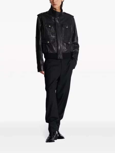 Ilgas odinė striukė Balmain juoda