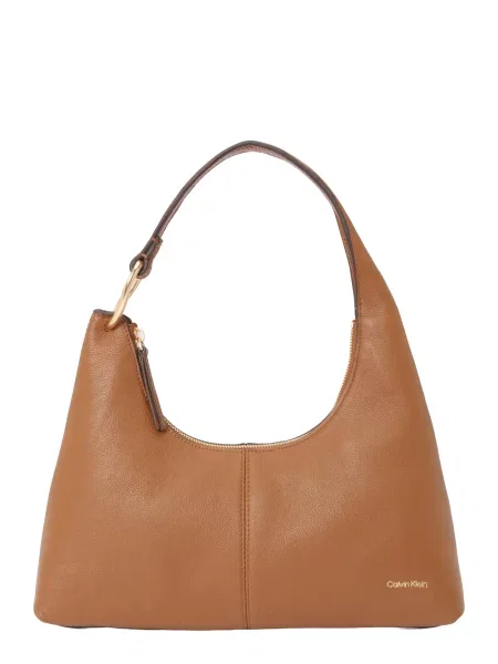 Geantă Calvin Klein Slouchy Leather Shoulder Bag Verde maro