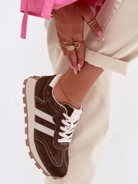 Semišové tenisky S. Barski na platformě hnědé