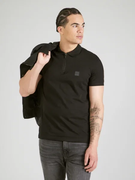 BOSS Tricou Passerzip' negru