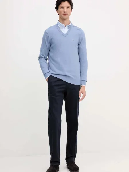 Tommy Hilfiger sweter z domieszką kaszmiru lekki niebieski