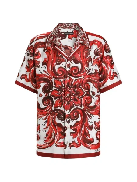 Cămașă Dolce & Gabbana de mătase cu imagine alb