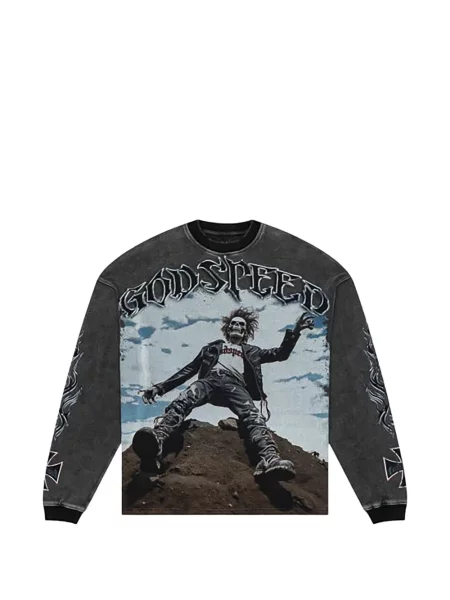 Lung tricou Godspeed cu imagine gri