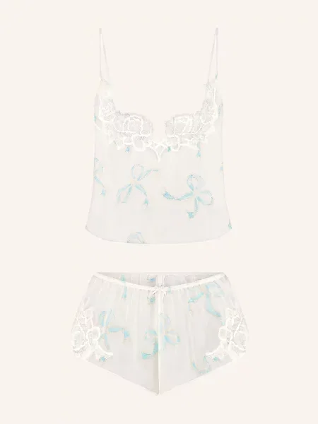 Skims Hedvábné Pyžamo Shorty Skims Romance ivory pearl bows pri