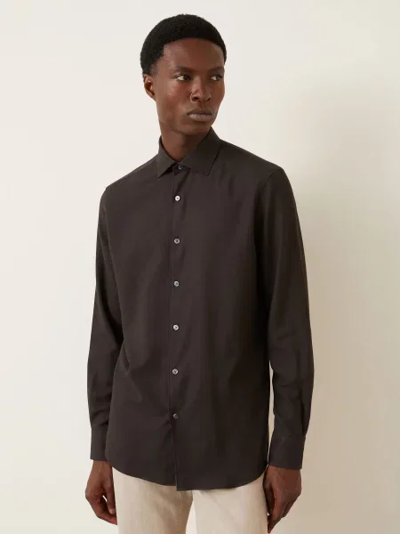 Zegna Košile Cashco Regular Fit tmavě hnědá