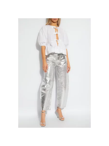 GANNI bluzka Cotton Poplin Peplum gładka biały