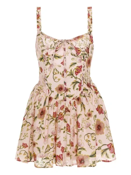 Sukienka mini Agua Bendita w kwiatki z gorsetem garniturowa różowa
