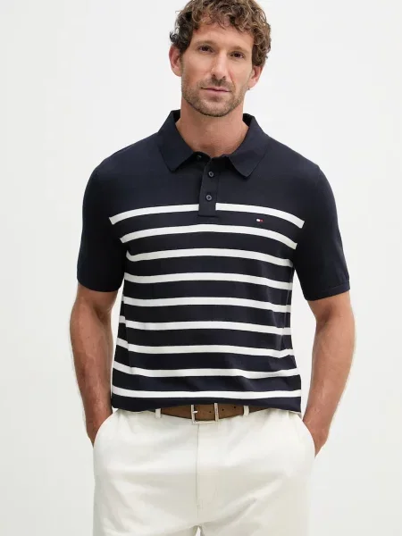 Koszulka polo z dzianiny o kroju regular fit z czystej bawełny Tommy Hilfiger granatowa