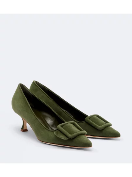 Pantofi cu toc Manolo Blahnik din piele de căprioară verde
