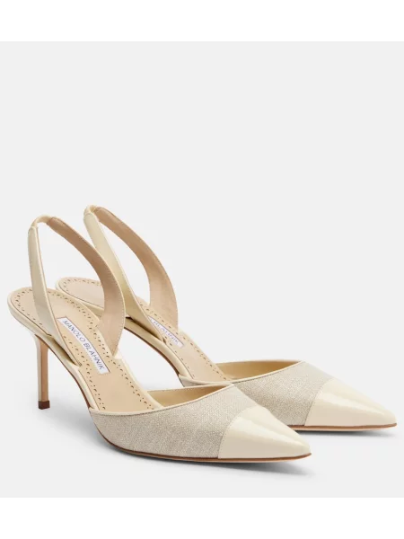 Pantofi cu toc Manolo Blahnik din piele slingback bej