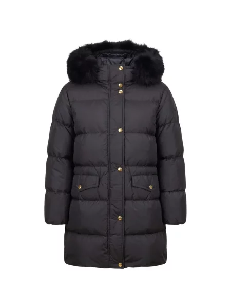 Palton de blană Moncler cu glugă cu blană negru