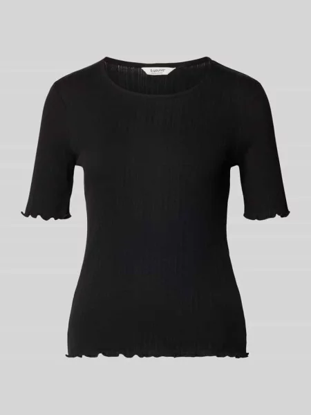 T-shirt z falistym brzegiem i okrągłym dekoltem model UNICA' B.young czarna