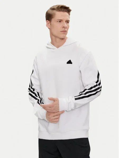 Hanorac cu glugă Adidas cu dungi alb