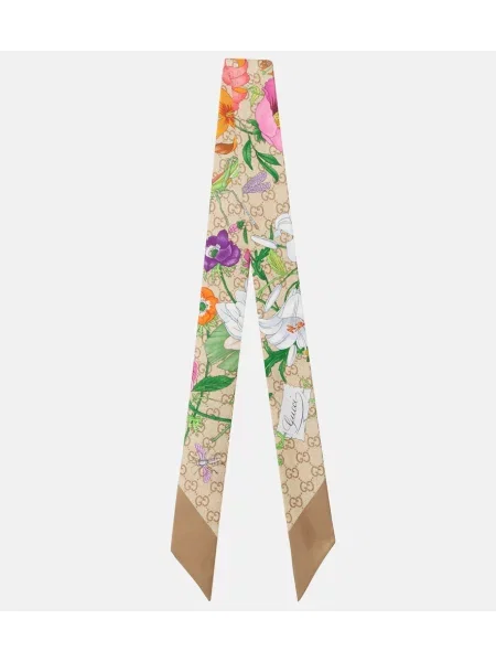 Fular Gucci de mătase cu model floral maro