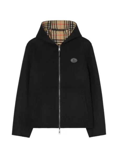 Geacă Burberry de lână cu glugă negru