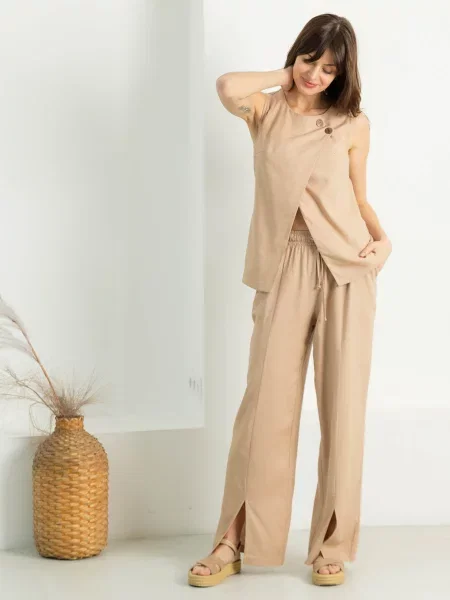 Лляні Штани палаццо Seventeen бежевий