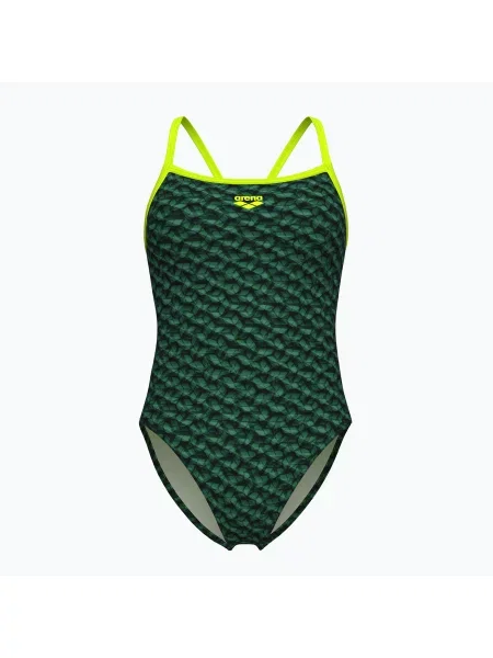Дамски бански от една част Arena Monogram Challenge Back dark sage multi/artic lime зелено