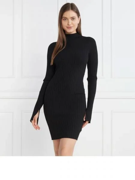 Calvin Klein Rochie ICONIC RIB KNIT LS negru