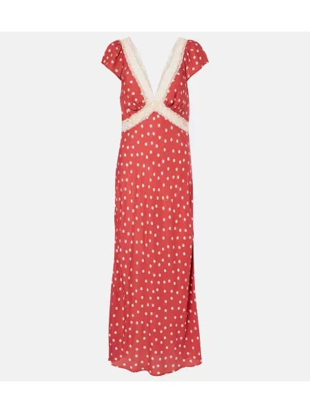 Satynowa sukienka midi Rixo w grochy do kolan
