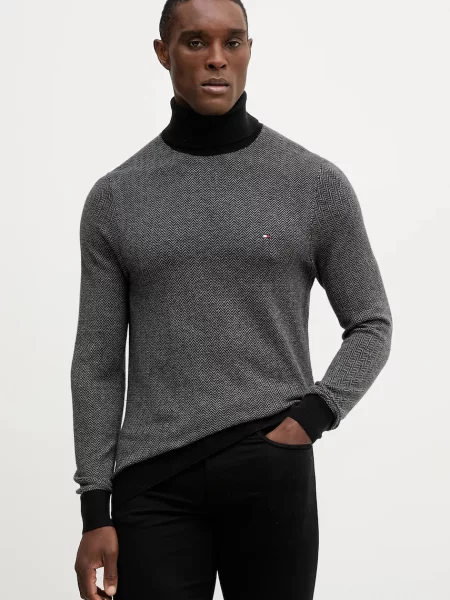 Tommy Hilfiger sweter z domieszką wełny lekki z golferm szary