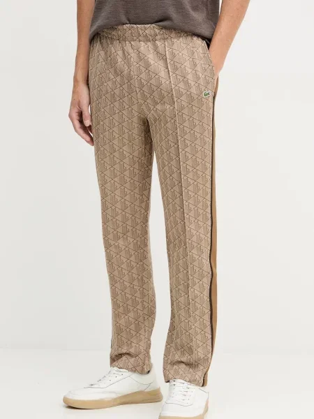 Lacoste spodnie dresowe beżowy wzorzyste brązowe