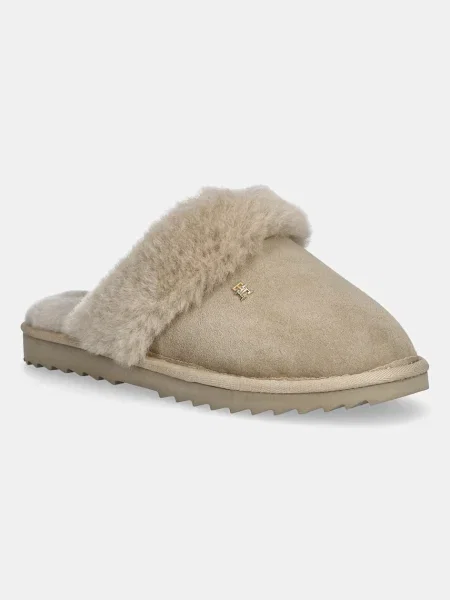 Tommy Hilfiger Papuci de casă | shearling | piele întoarsă cu adaos de lână bej