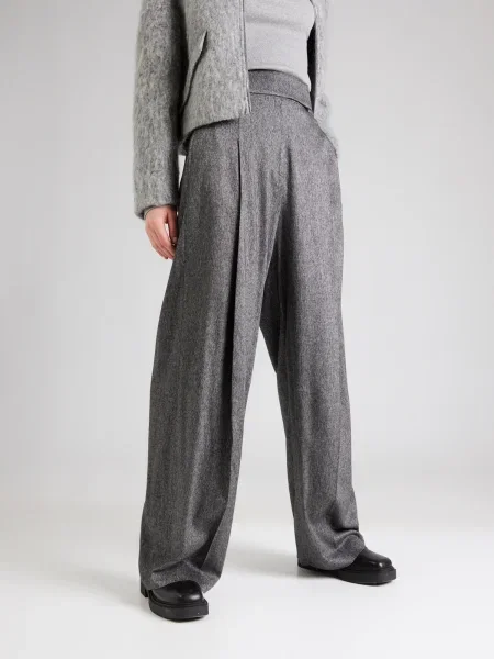 BOSS pantaloni din lână drept high waist gri