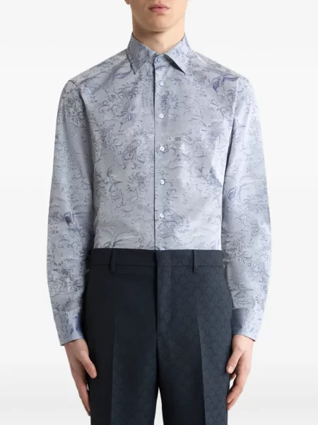 Жакардов риза с флорален принт Etro на цветя синьо