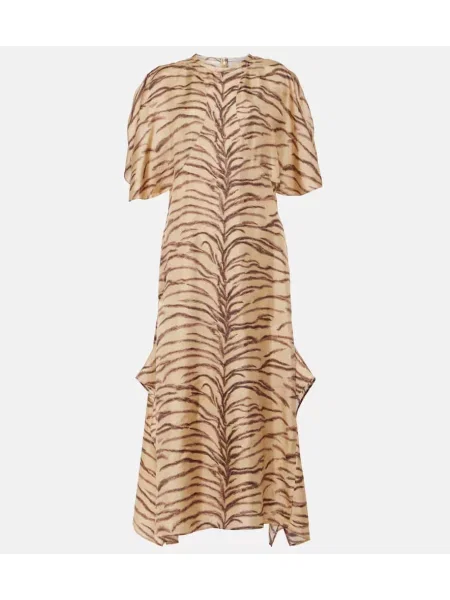 Rochie midi Stella Mccartney de mătase cu imagine până la genunchi bej