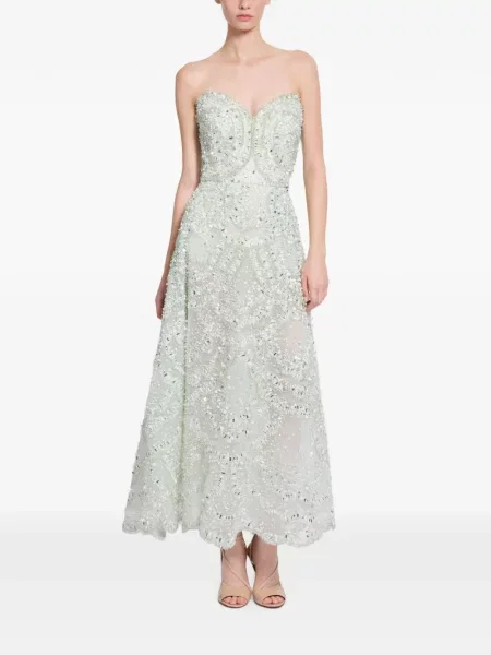 Макси рокля Elie Saab бродирана без презрамки зелено