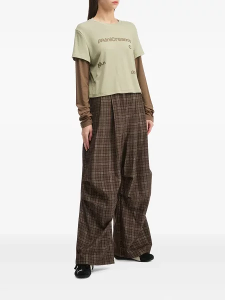 Pantaloni Mini Cream în carouri plisate maro