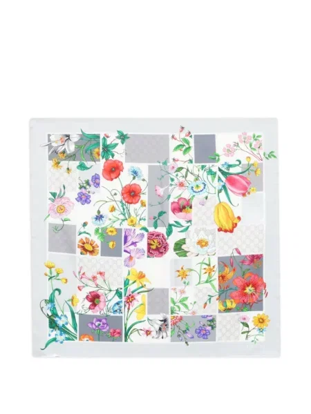 Fular Gucci cu model floral din țesătură twill alb