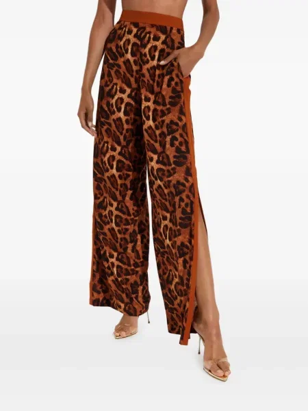 Pantaloni Mystique cu imagine cu model leopard cu crăpătură maro