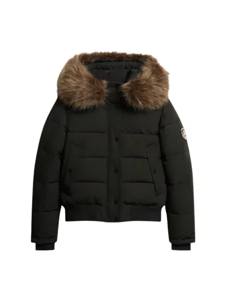 Kurtka pikowana z kapturem i sztuczne futro model EVEREST BOMBER' Superdry czarny
