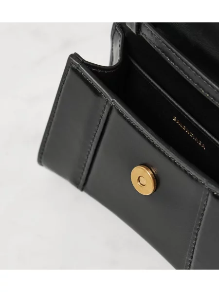 Usnjena usnjena torbica Balenciaga Hourglass črna