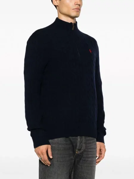 Raštuota pusiau užtrauktukas polo marškinėliai Polo Ralph Lauren mėlyna