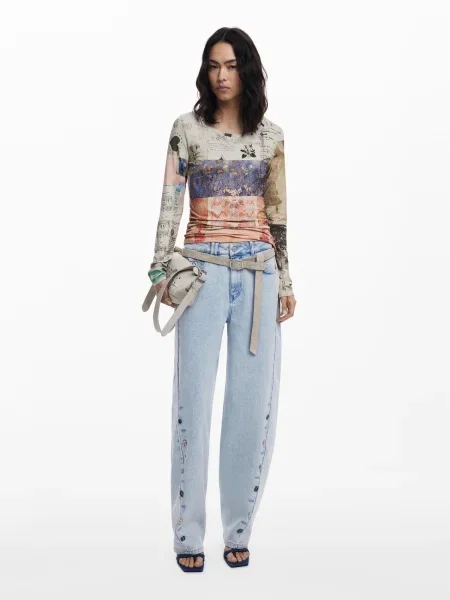 Tricou mânecă lungă Desigual bej