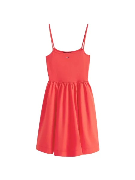 Rochie din denim Tommy Hilfiger cu bretele roșu