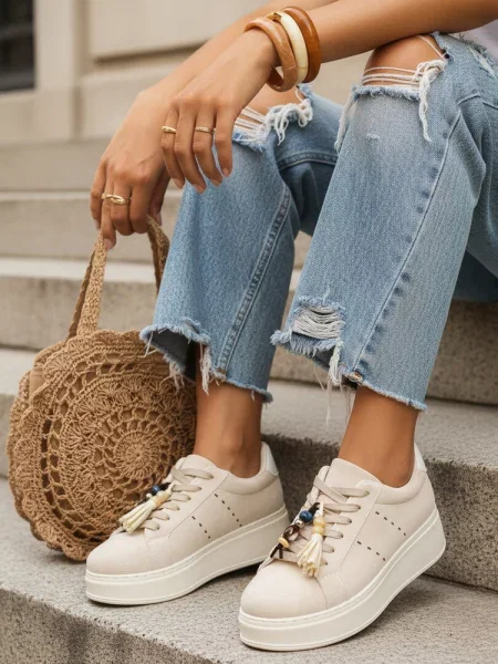 Teniși Dstreet cu toc jos bej