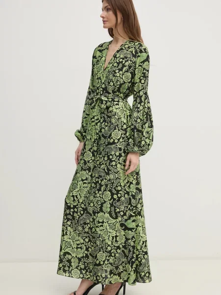 DIANE VON FURSTENBERG sukienka z domieszką jedwabiu maxi prosta zielony