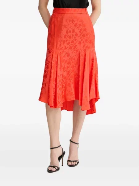 Fustă midi Pinko cu model floral din jacard asimetrică portocaliu