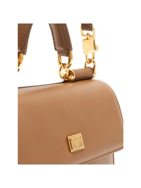 Shopperka Dolce And Gabbana skórzana z logo brązowa