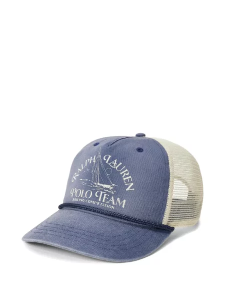 Șapcă Polo Ralph Lauren cu decolteu în V cu autograf în carouri albastru