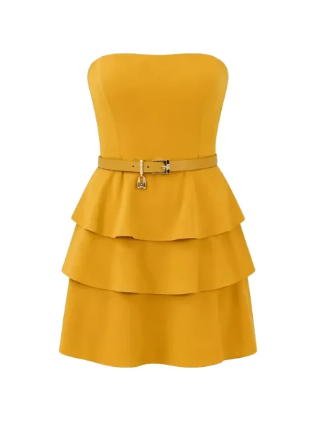 Cu centură rochie mini Elisabetta Franchi galben