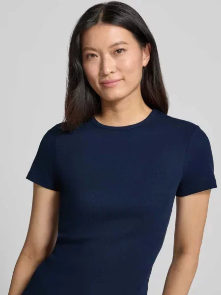 T-shirt o kroju slim fit z elastycznej mieszanki bawełny More & More granatowa