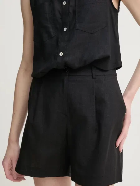 Gaudi pantaloni scurti din in femei neted high waist negru