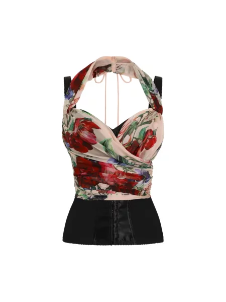 Wielobarwność top Dolce And Gabbana szyfonowy różowy