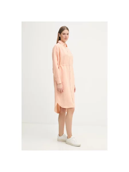 Lacoste sukienka koszulowa z lnem pomarańczowa